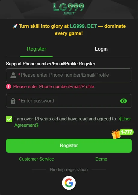 LG999 Game Download registration